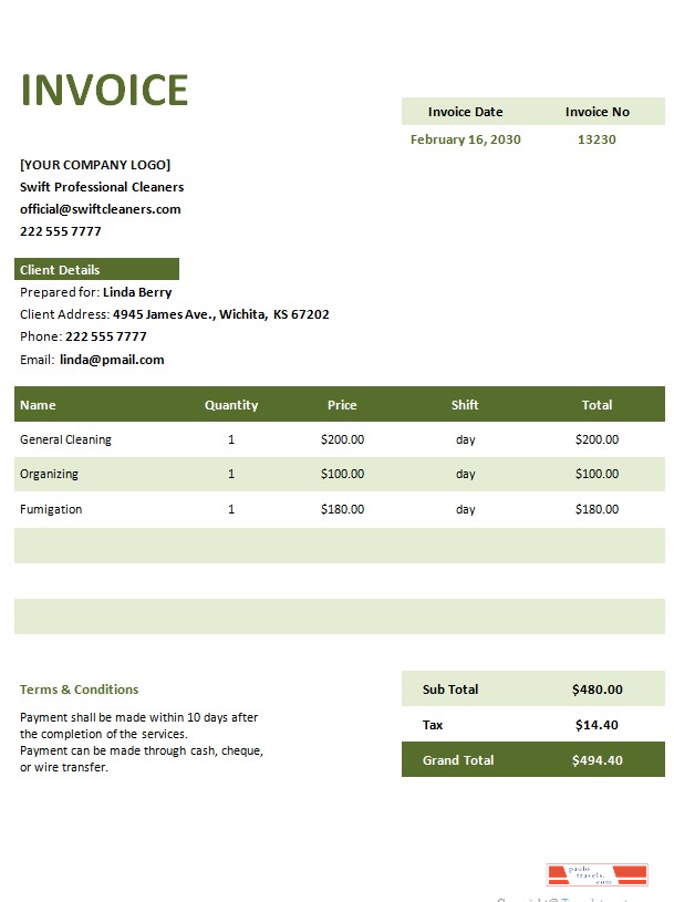 Free Invoice Template for Cleaning Service PSD template